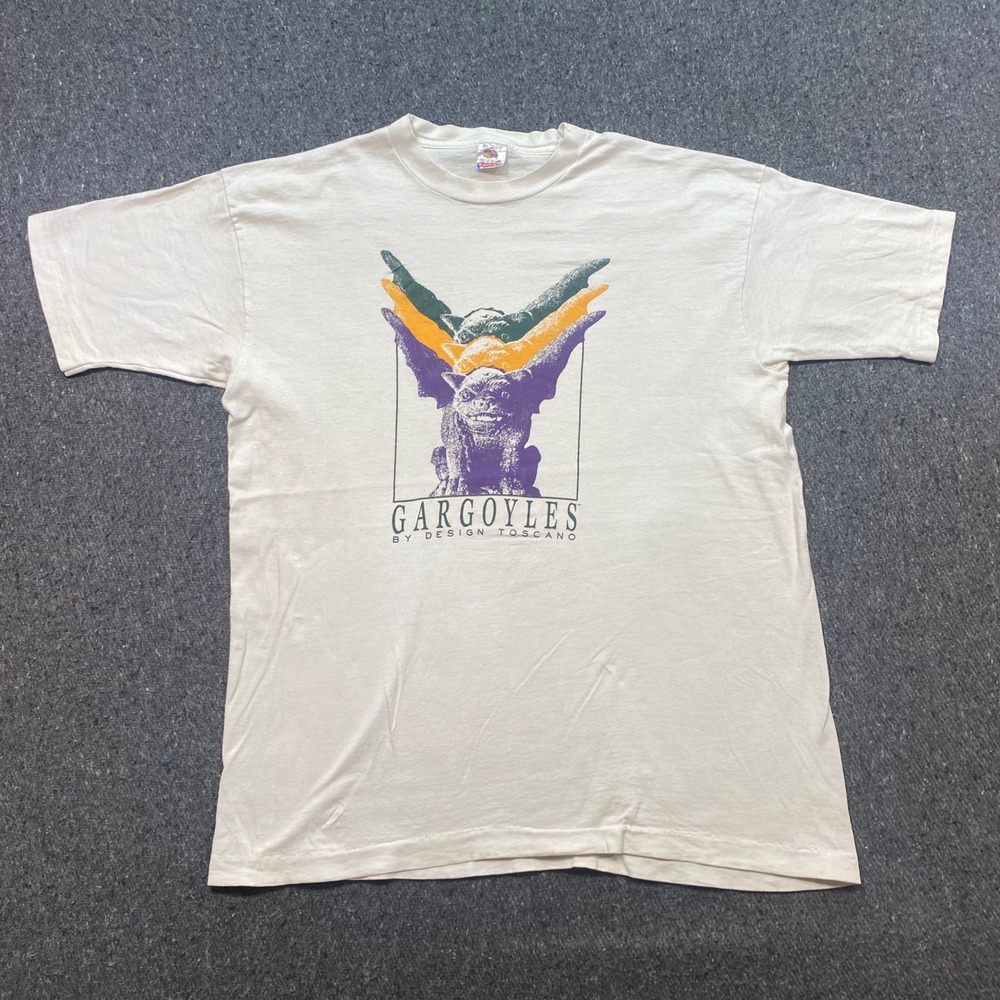 Gargoyles Design Toscano Shirt Sz XL Men White 90s Gothic Single Stitch USA Made